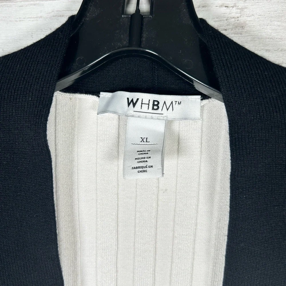 WHBM Ribbed Ivory Black Rayon Nylon Long Optional Belted Cardigan Sweater XL - Picture 6 of 10